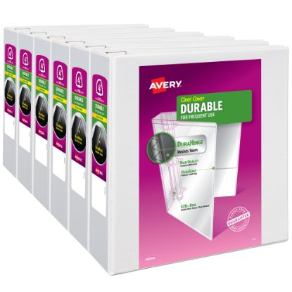 Picture of Avery Durable View 3 Ring Binder, 4in EZD Rings, White, 6 Binders