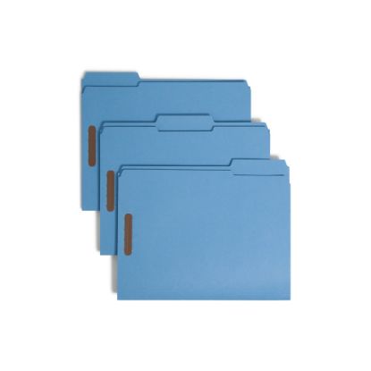 Picture of Smead Color Reinforced Tab Fastener Folders, Letter Size, 1/3 Cut, Blue, Pack Of 50