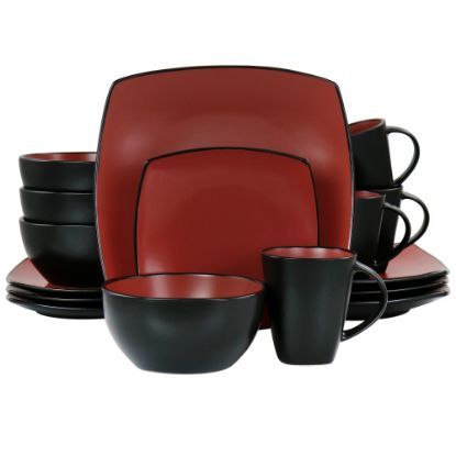 Picture of Gibson Soho Lounge 16-Piece Matte Glaze Square Dinnerware Set, Red