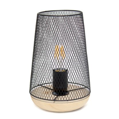 Picture of Simple Designs Wired Mesh Uplight Table Lamp, 9inH, Black Shade/Natural Wood Base