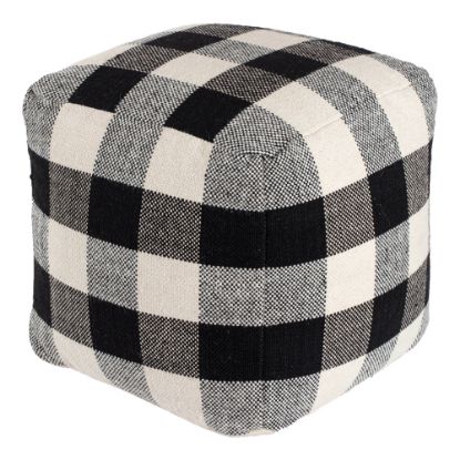 Picture of Anji Mountain Chinese Checks Pouf Ottoman, Ivory/Black