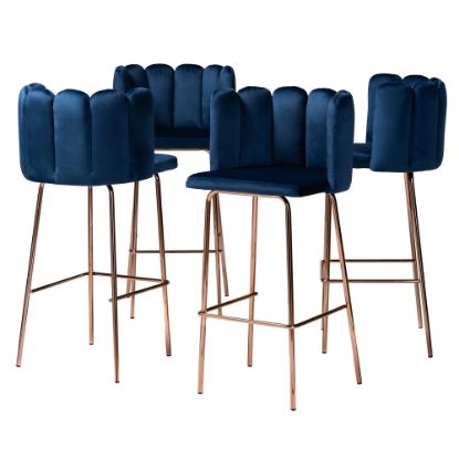 Picture of Baxton Studio Kaelin Bar Stools, Rose Gold/Navy Blue, Set Of 4 Stools