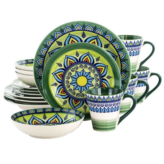 Picture of Elama 16-Piece Stoneware Dinnerware Set, Green Mozaik