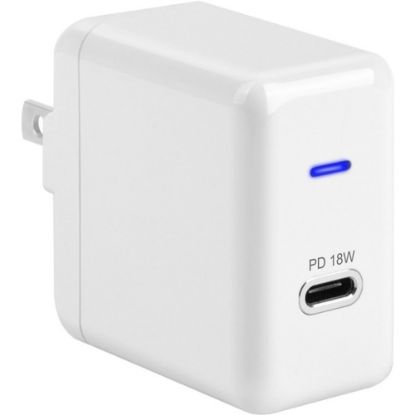 Picture of 4XEM USB-C 18W Wall Charger - 1 Pack - 18 W - 120 V AC, 230 V AC Input - 5 V DC/3 A, 12 V DC, 3.6 V DC, 9 V DC Output - White