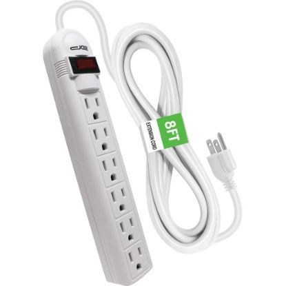 Picture of Digital Energy World 6-Outlet Surge Protector Power Strip with 8-Foot Cord (White) - 6 x AC Power - 1875 VA - 350 J - 120 V AC Input