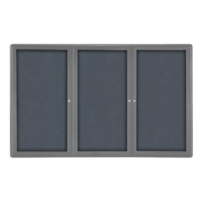 Picture of Ghent Ovation 3-Door Bulletin Board, Fabric, 48in x 72in, Gray, Gray Aluminum Frame