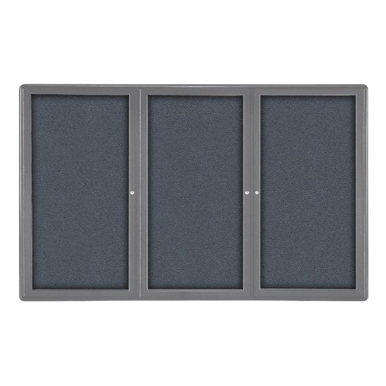 Picture of Ghent Ovation 3-Door Bulletin Board, Fabric, 48in x 72in, Gray, Gray Aluminum Frame