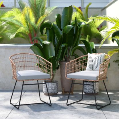 Picture of Flash Furniture Devon Indoor/Outdoor Patio Boho Club Chairs With Sled Base, Light Gray/Natural, Set Of 2 Chairs