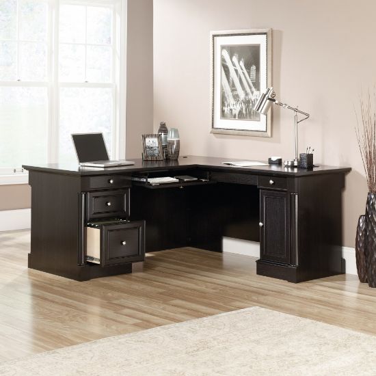 Picture of Sauder Palladia 66inW L-Shaped Corner Desk, Wind Oak