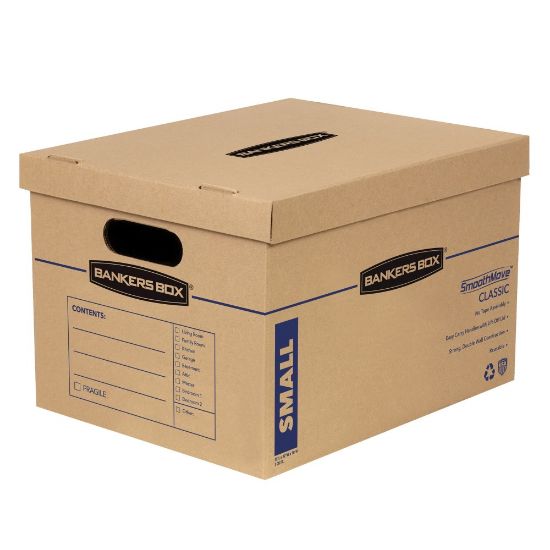 Picture of Bankers Box SmoothMove Classic Moving & Storage Boxes With Lift-Off Lids, Small, 10in x 12in x 15in, Kraft/Blue, Pack Of 10