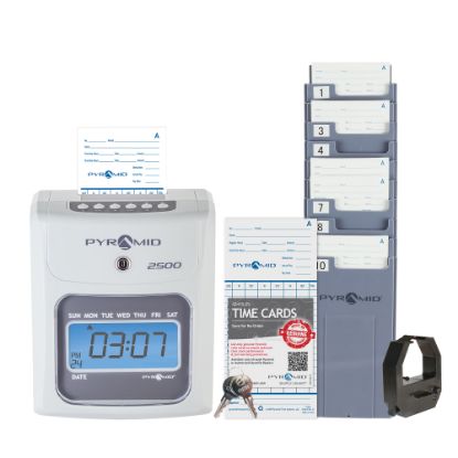 Picture of Pyramid Time Systems Small Business 2500 Time Clock Bundle, Unlimited Employees, Ivory