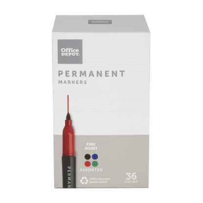 Picture of Office Depot Brand Permanent Markers, Fine Point, 100% Recycled Plastic Barrel, Assorted Ink Colors, Pack Of 36