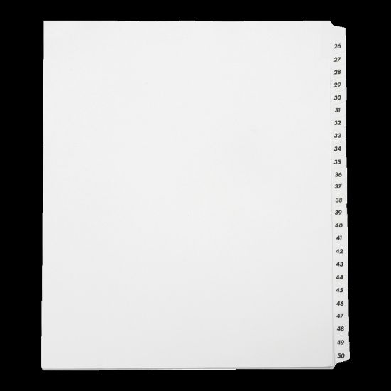 Picture of SKILCRAFT Index Divider Sheets With Numerical Tabs, 26-50, Letter Size, Clear, Set Of 25 (AbilityOne 7530-01-407-2248)