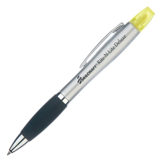 Picture of SKILCRAFT Rite-N-Lite Deluxe Twist And Flip Highlighters/Pens, Chisel Tip/Medium Point, Yellow Ink/Black Ink, Pack Of 2 Pens (AbilityOne 7520-01-620-5405)