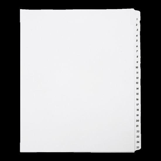 Picture of SKILCRAFT Index Divider Sheets With Numerical Tabs, 1-25, Letter Size, Clear/White, Set Of 25 (AbilityOne 7530-01-407-2250)