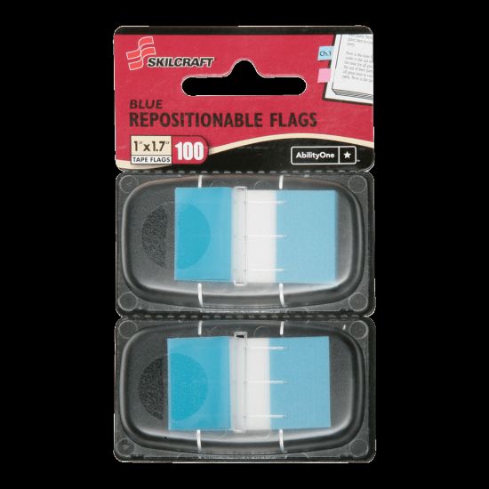 Picture of SKILCRAFT Self-Stick Rectangular Flags, 1in x 1 3/4in, Blue, 50 Flags Per Dispenser, Pack Of 2 (AbilityOne 7510-01-621-1307)