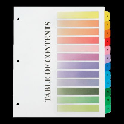 Picture of SKILCRAFT Numerical Tab Set, 8 1/2in x 11in, 30% Recycled, Set Of 12, Assorted Colors (AbilityOne 7530-01-621-5258)