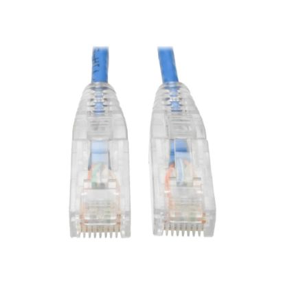 Picture of Tripp Lite Cat6 UTP Patch Cable (RJ45) - M/M, Gigabit, Snagless, Molded, Slim, Blue, 15 ft. - First End: 1 x RJ-45 Male Network - Second End: 1 x RJ-45 Male Network - 1 Gbit/s - Patch Cable - Gold Plated Connector - 28 AWG - Blue