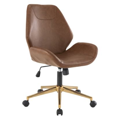 Picture of Office Star Reseda Ergonomic Faux Leather Mid-Back Office Chair, Saddle/Gold