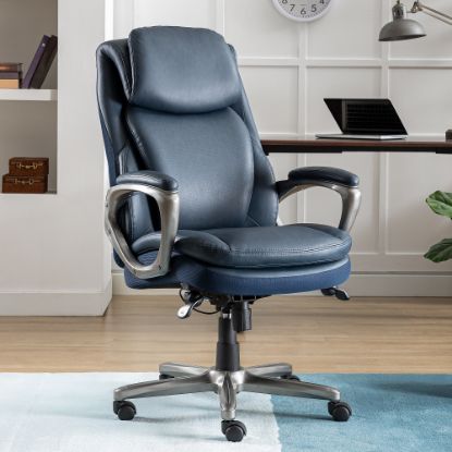 Picture of Serta Smart Layers Arlington AIR Ergonomic Bonded Leather High-Back Executive Chair, Navy/Silver