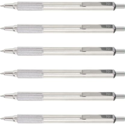 Picture of Zebra Pen STEEL 7 Series F-701 Retractable Ballpoint Pen - 0.7 mm Pen Point Size - Refillable - Retractable - Black - Stainless Steel Barrel - 6 / Box