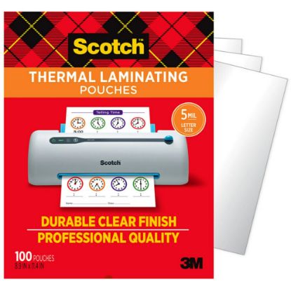 Picture of Scotch Thermal Laminating Pouches, 100 Laminating Sheets, 5 mil., Laminate Business Cards, Banners and Essays, Ideal Office or Back to School Supplies, Fits Letter Size (8.9 in x 11.4 in.) Paper