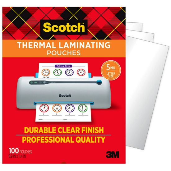 Picture of Scotch Thermal Laminating Pouches, 100 Laminating Sheets, 5 mil., Laminate Business Cards, Banners and Essays, Ideal Office or Back to School Supplies, Fits Letter Size (8.9 in x 11.4 in.) Paper