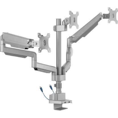 Picture of Lorell Triple Monitor Arm Mount With Post And USB 3.0 Ports, Metallic Gray