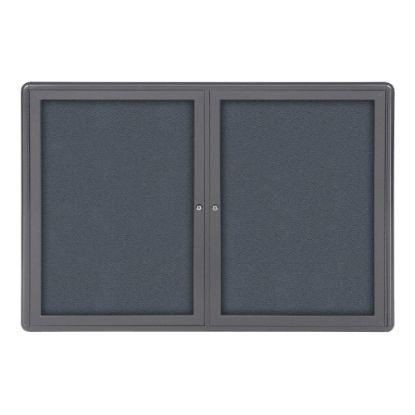 Picture of Ghent Ovation 2-Door Bulletin Board, Fabric, 34in x 47in, Gray, Gray Aluminum Frame