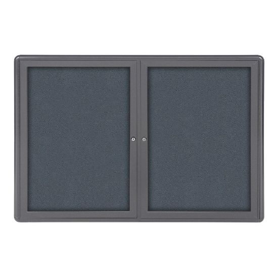 Picture of Ghent Ovation 2-Door Bulletin Board, Fabric, 34in x 47in, Gray, Gray Aluminum Frame